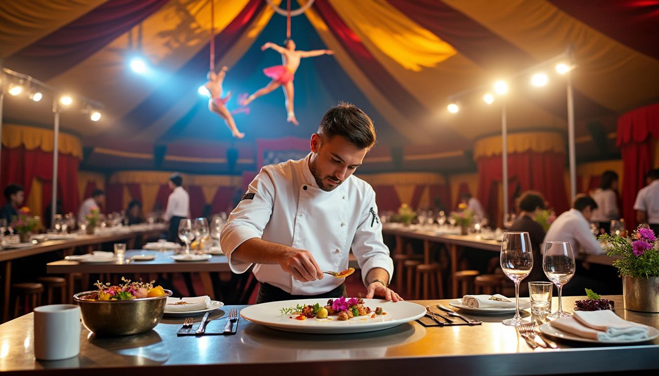découvrez au mans une expérience unique où le cirque rencontre la haute gastronomie. un chef étoilé sarthois crée un repas exceptionnel alliant étonnement et délices.