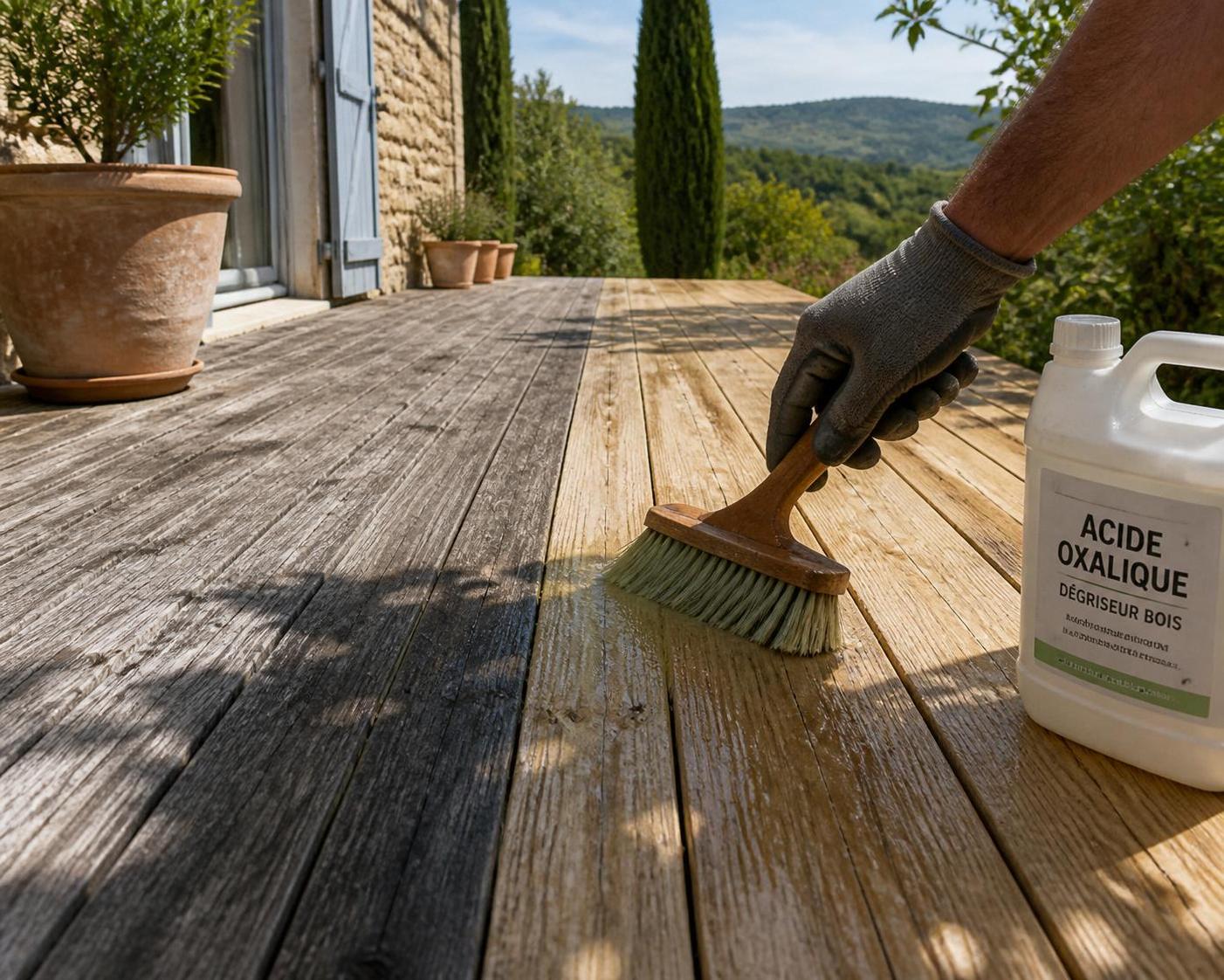 découvrez comment utiliser l'acide oxalique pour raviver et nettoyer le bois grisé de votre terrasse provençale, redonnant éclat et beauté naturelle à votre extérieur.