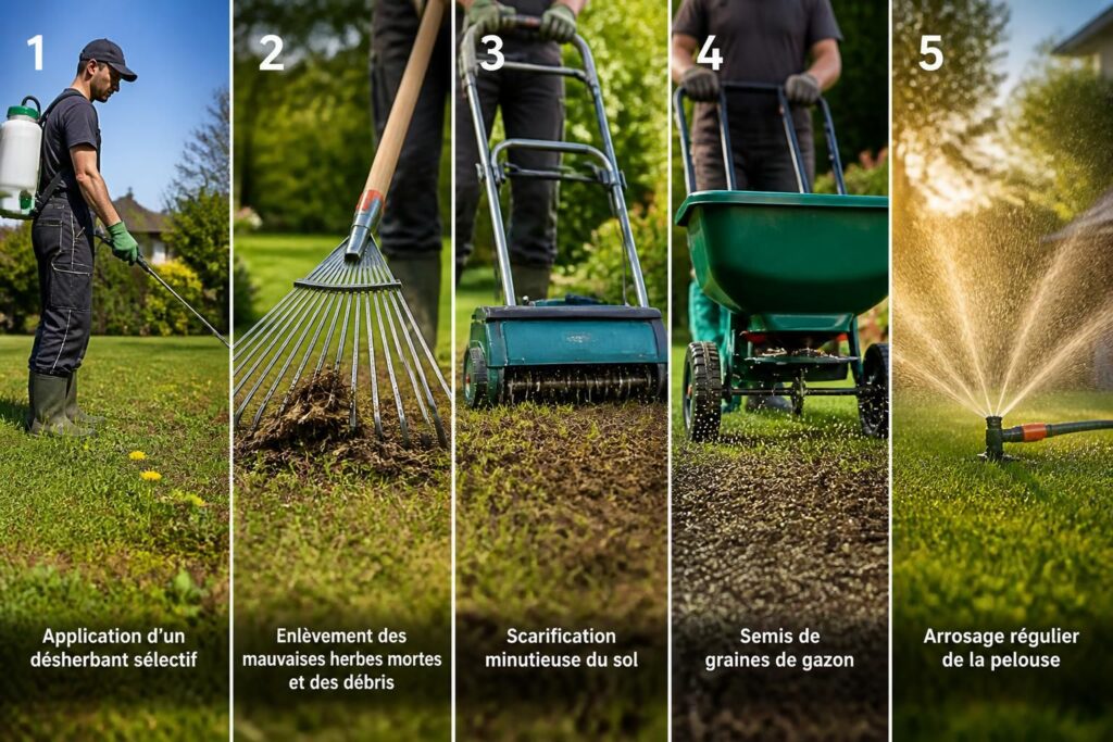 découvrez 5 étapes clés pour rénover efficacement une pelouse envahie de mauvaises herbes et obtenir un gazon impeccable et verdoyant toute l'année.
