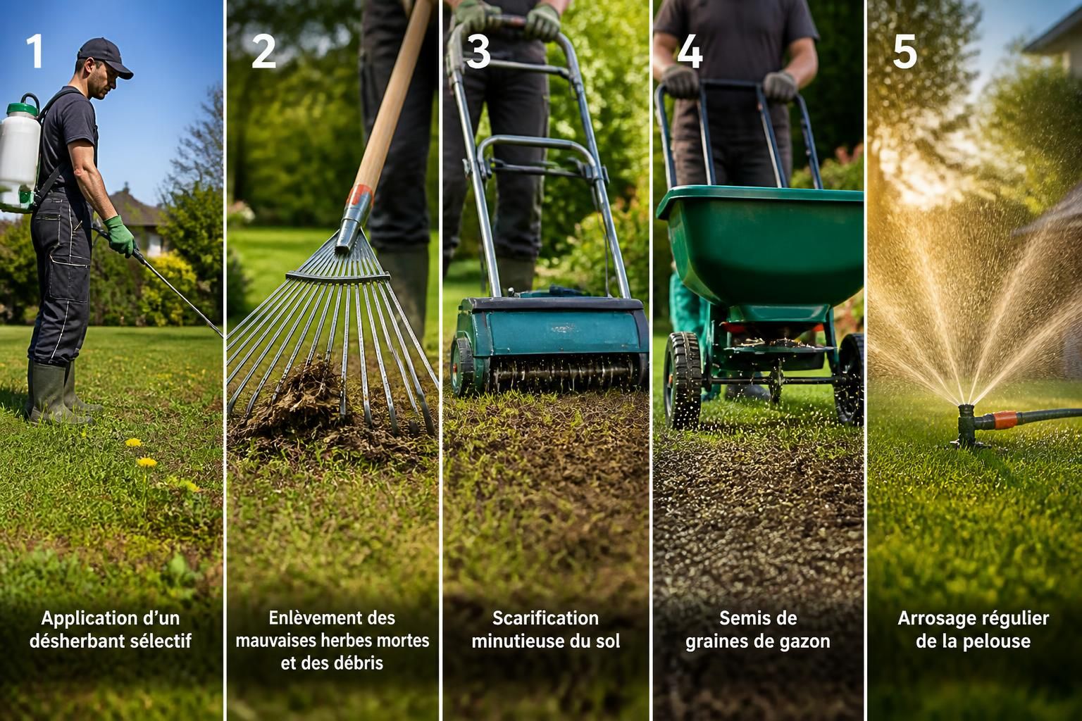 découvrez 5 étapes clés pour rénover efficacement une pelouse envahie de mauvaises herbes et obtenir un gazon impeccable et verdoyant toute l'année.